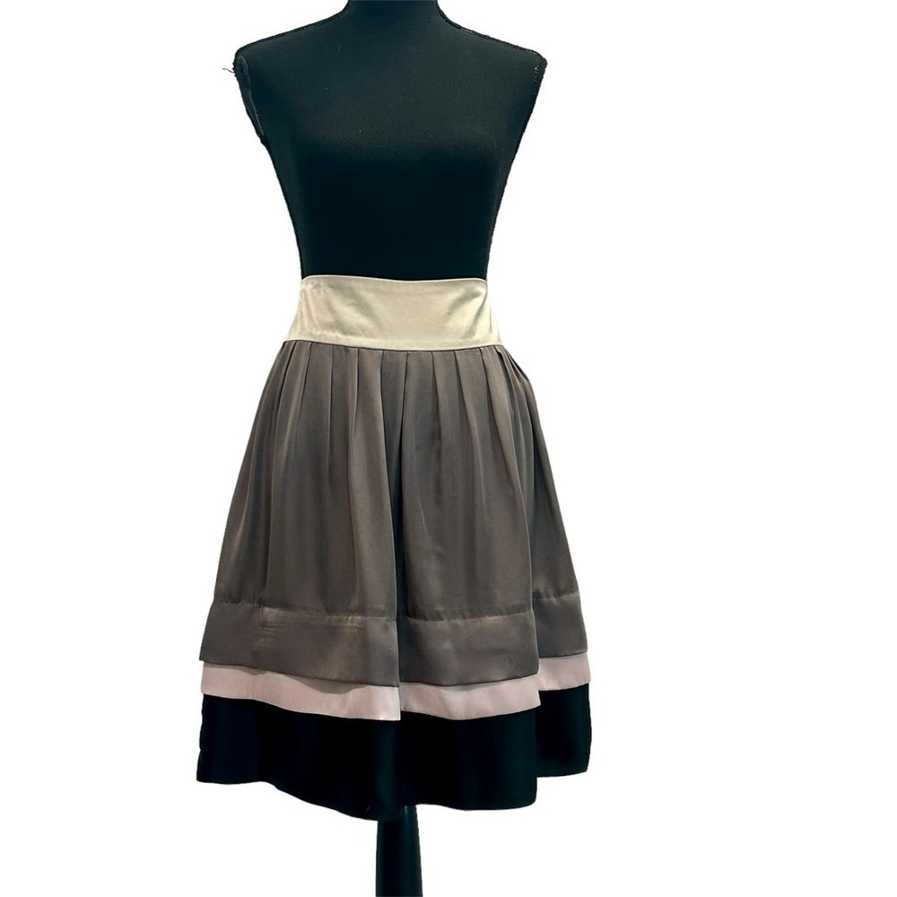Zara skater circle pleated colour block skirt gray black pink cream Sz S